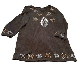 HIGHNESS - Size 2X - Heathered Grey Tunic/Dress - Aztec Design - Embroidery